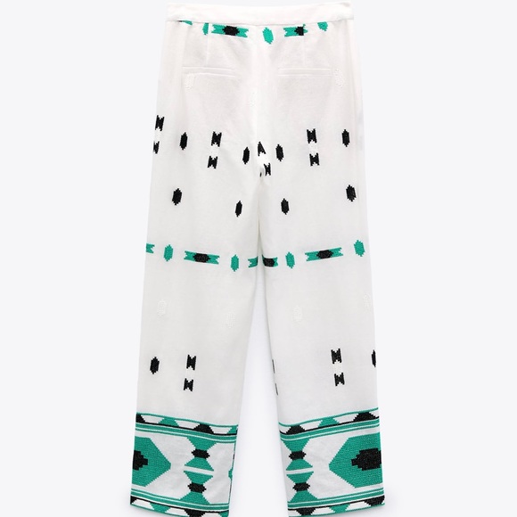 ZARA Embroidered White Linen Pants Size M, NWT - Picture 5 of 9